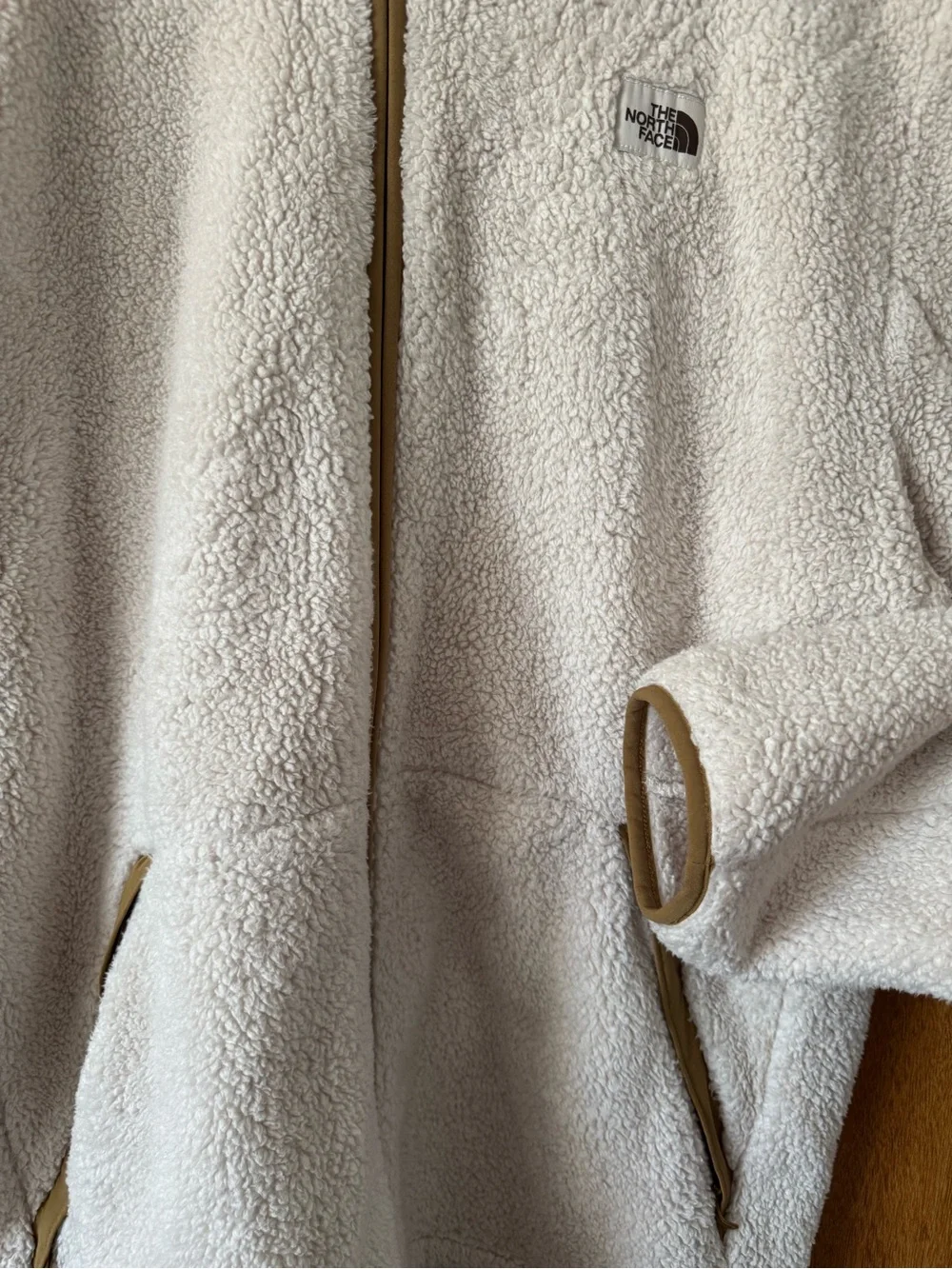 The North Face Cream Sherpa Fleece Jacket with Olive Trim